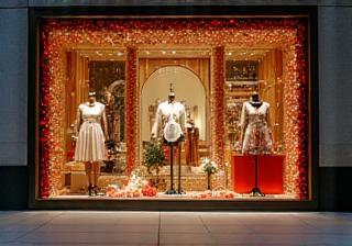 Stylishly decorated retail store window for a festive season campaign
